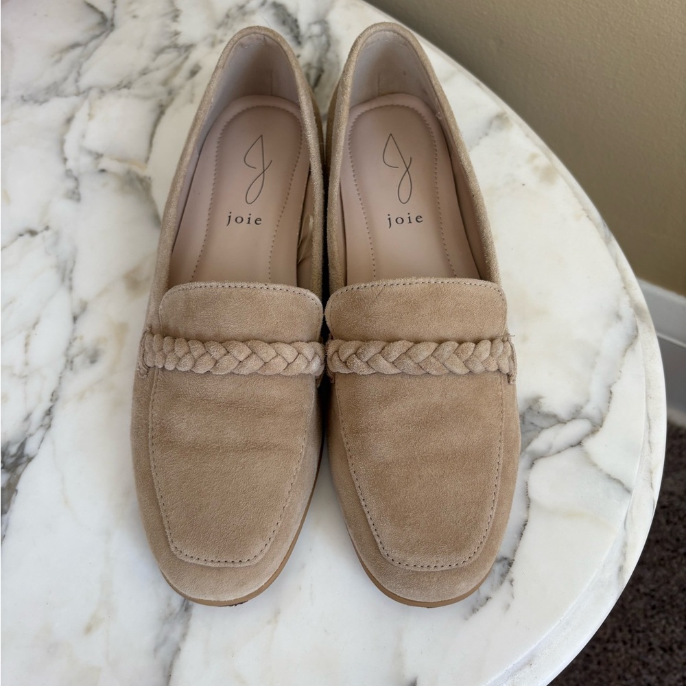 Joie Braided Suede Loafers Beige Flat Shoes Women's Size 7.5